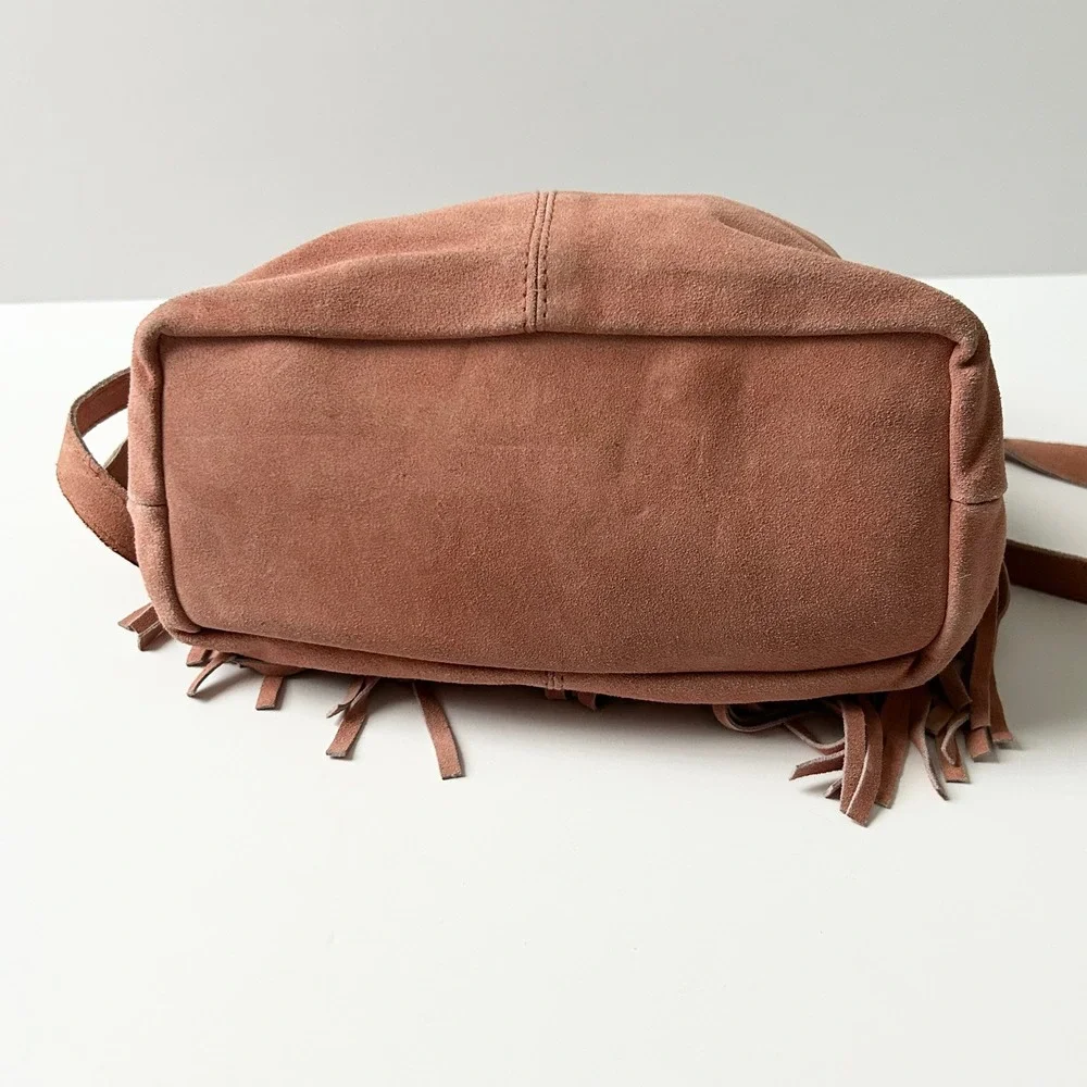 Fringe Suede Crossbody Bag 100% Cow Leather Dusty Pink Mauve Small Tassel Boho